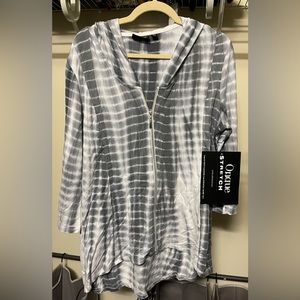 Onque Casual 3/4 Sleeve Zip Front Tie Dye Hoodie #131